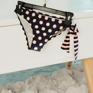 1Red Carter sizesmall Navy Polka Dot Bikini Bottom with Striped Tie